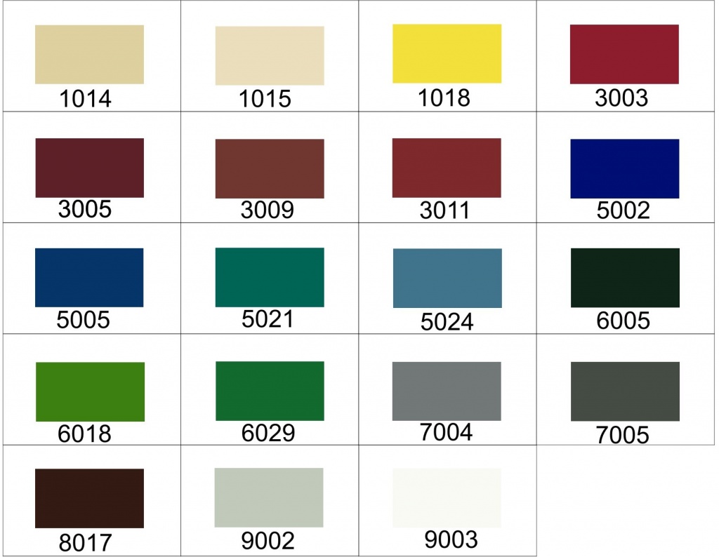 Таблица стандартных цветов RAL